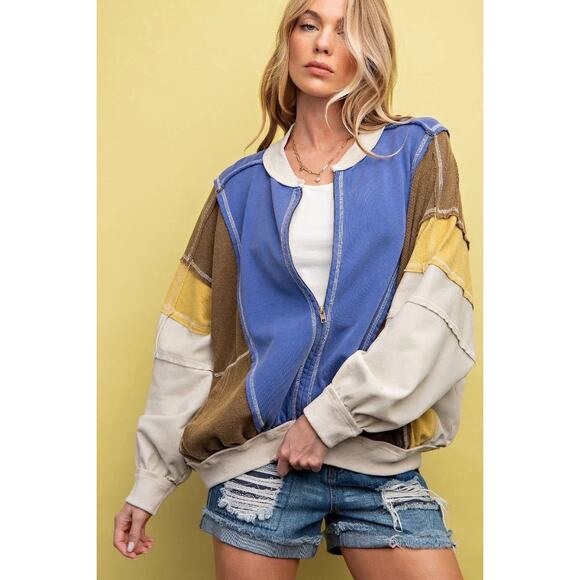 easel Sweaters - 10E13***Easel French Terry Cloth Color block Zip Up Hoodie - M